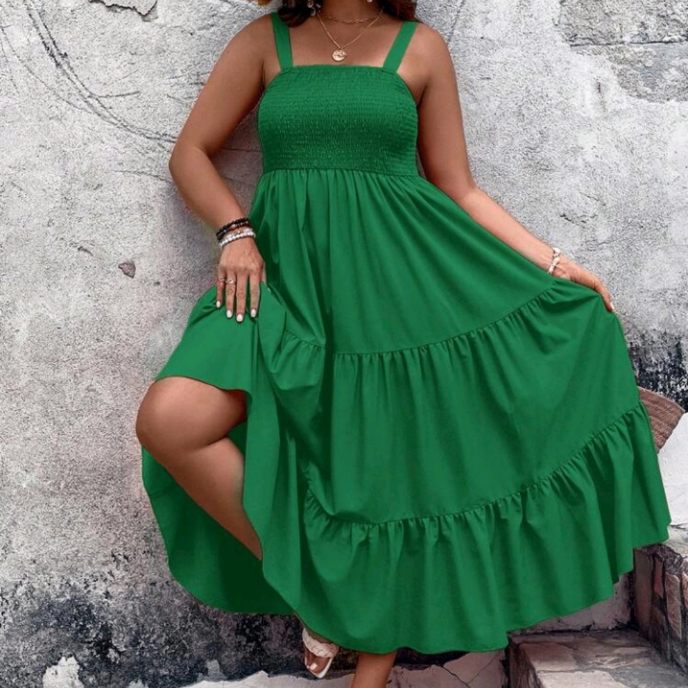 SHEIN Green Smocked Tiered Mini Sundress